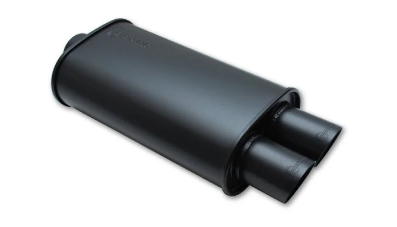 Vibrant StreetPower FLAT BLACK Oval Muffler with Dual 3in Outlet - 3in inlet I.D. - Side View