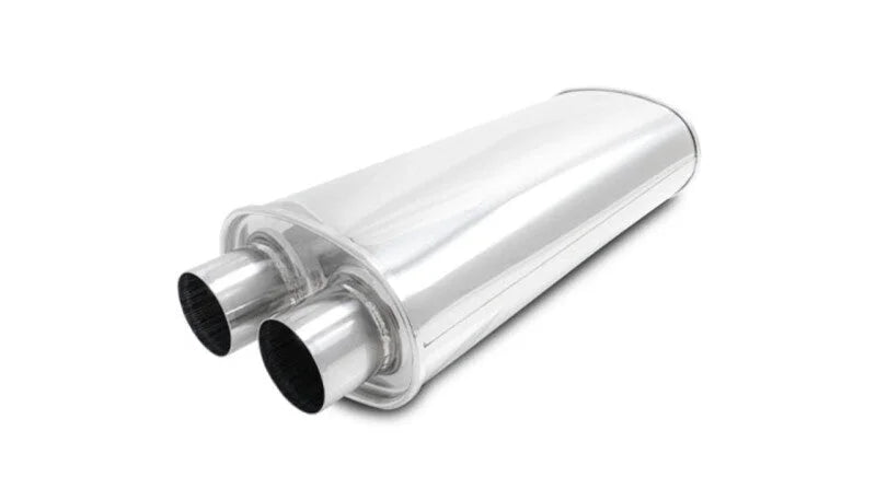 Vibrant StreetPower Oval Muffler 2.50-inch Dual Inlet/Outlet 18-inch Body Length - Side View