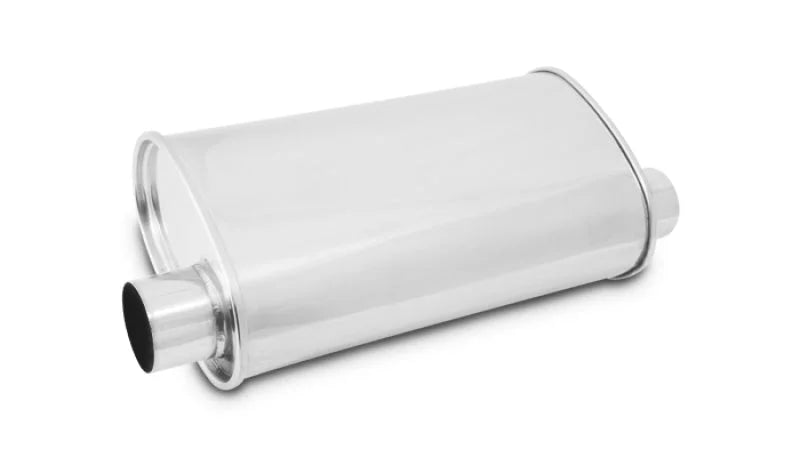 Vibrant StreetPower Oval Muffler 5in x 9in x 15in - 2.5in inlet/outlet (Offset-Offset Same Side) - Side View