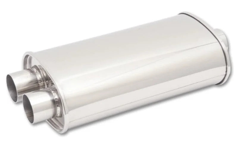 Vibrant StreetPower Oval Muffler 5in x 9in x 15in - 3in inlet/Dual Outlet (Center In - Dual Out) - Detail View