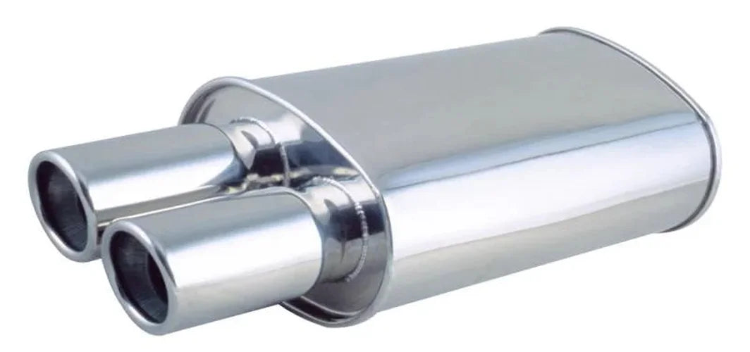 Vibrant StreetPower Oval Muffler 5in x 9in x 15in - 2.25in inlet/outlet (Offset-Offset Same Side) - Side View