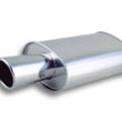 Load image into Gallery viewer, Vibrant StreetPower Turbo Oval Muffler with 4in Round Tip Angle Cut Rolled Edge - 3in inlet I.D. - Side View
