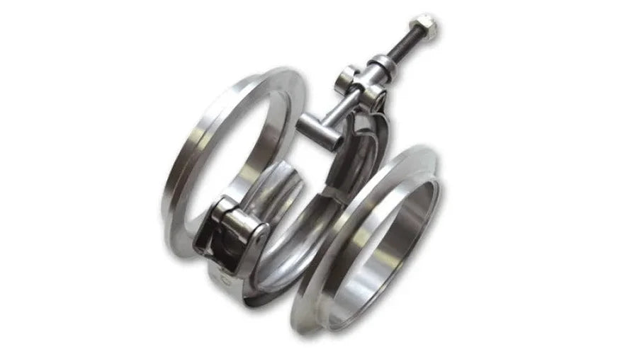 Vibrant T304 SS V-Band Flange Assembly for 2.75in O.D. Tubing incl 2 V-Band flanges & 1 V-Band Clamp - Side View