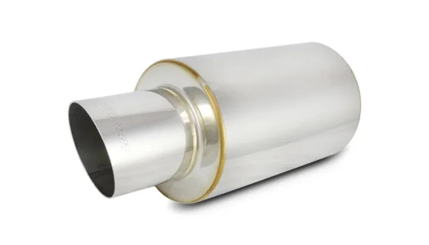 Vibrant TPV Turbo Round Muffler (17in Long) with 4in Round Tip Angle Cut - 3in inlet I.D. - Side View