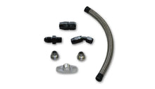 Load image into Gallery viewer, Vibrant Univ Top Mount Oil Drain Kit incl 20in Teflon lined S.S. hose Fitting - Side View