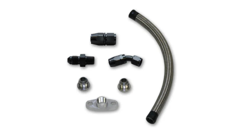 Vibrant Univ Top Mount Oil Drain Kit incl 20in Teflon lined S.S. hose Fitting - Side View