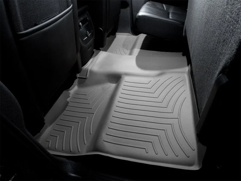 WeatherTech 07-13 Chevrolet Silverado (Excl. Hybrid) Crew Cab Rear FloorLiner - Grey - Installation View