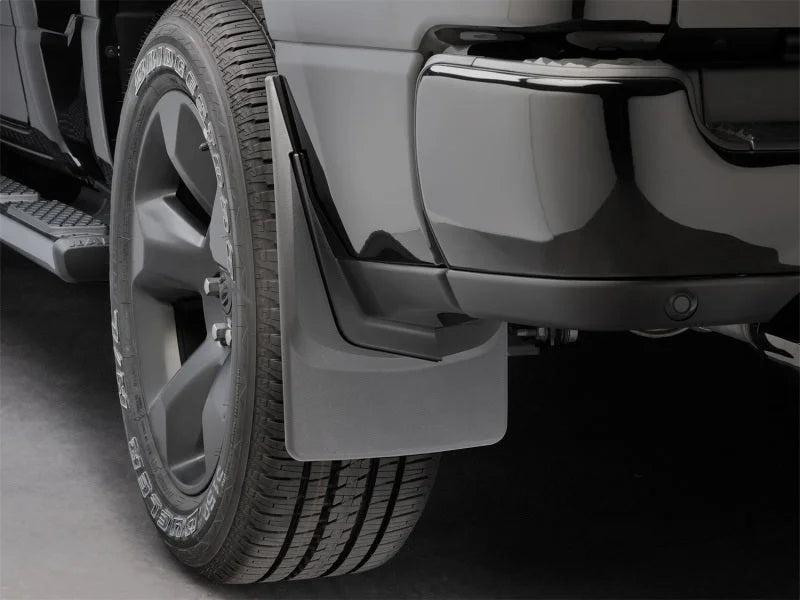 WeatherTech 19+ Dodge Ram w/o Factory Flares Rear No Drill Mudflaps - Black - Side View