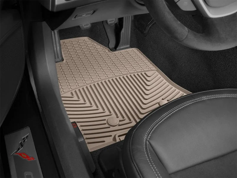 WeatherTech 2014+ Chevrolet Corvette Front Rubber Mats - Tan - Back View