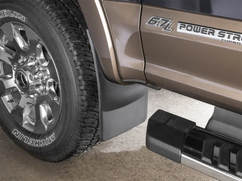 WeatherTech 2017+ Ford F250/350/450/550(Fits W/OEM Fender Flares/Lip ONLY) No Drill Mudflaps FRONT - Back View