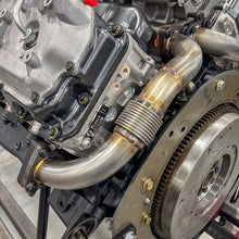Load image into Gallery viewer, Wehrli 01-04 Chevrolet 6.6L Duramax LB7 2in Stainless Up Pipe Kit w/Gaskets - Twin Turbo - Installation View