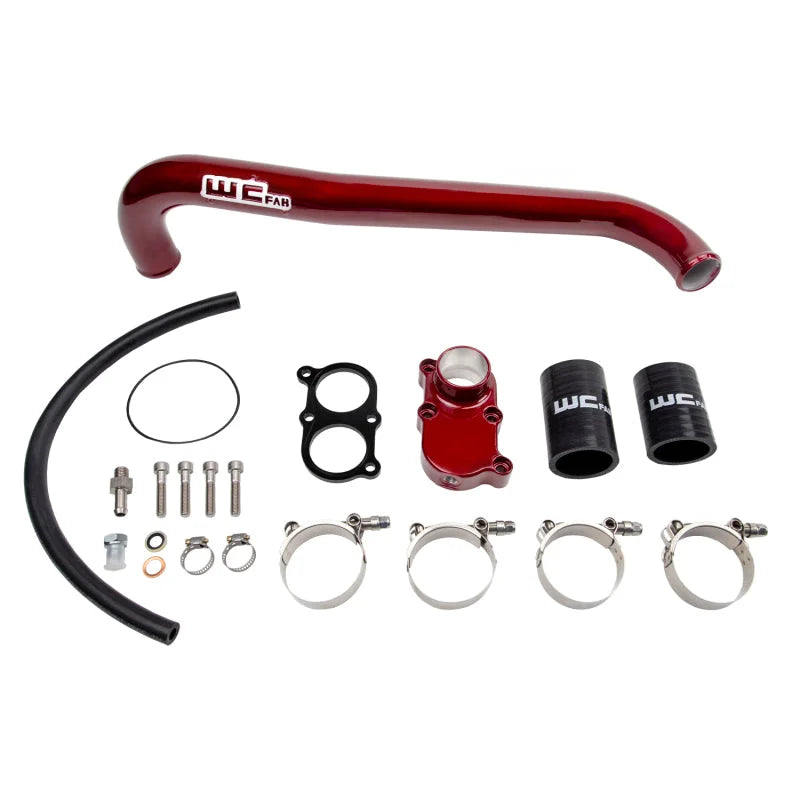 Wehrli 01-05 Chevrolet 6.6L LB7/LLY Duramax Thermostat Housing & Upper Coolant Pipe Kit - Bengal Red - Main Product View