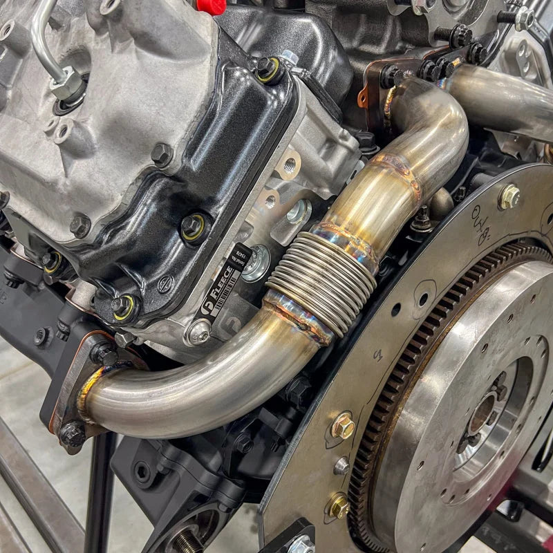 Wehrli 01-16 Chevrolet 6.6L Duramax 2in Stainless Driver Side Up Pipe w/Gaskets (Single/Twin Turbo) - Side View