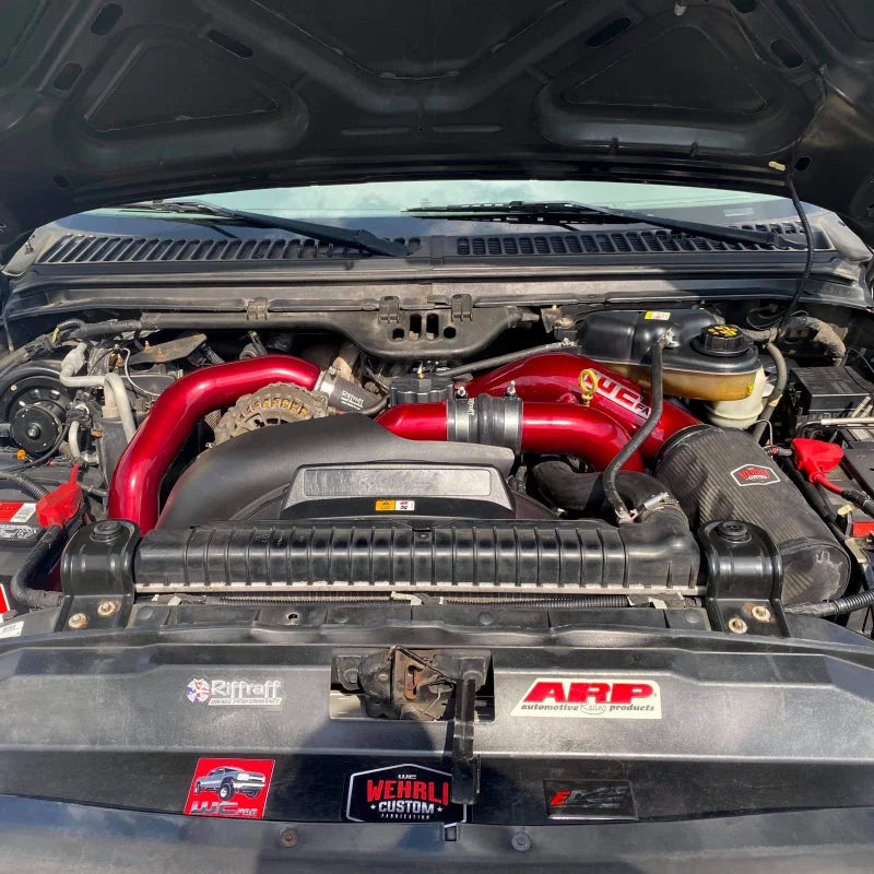 Wehrli 03-07 Ford 6.0L Powerstroke 4in Intake Kit - WCFab Grey - Installation View