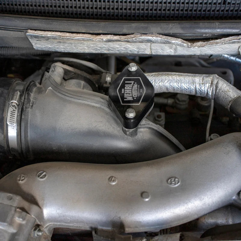 Wehrli 11-16 Chevrolet 6.6L LML Duramax Turbo Resonator Billet Block Off Plate - Side View