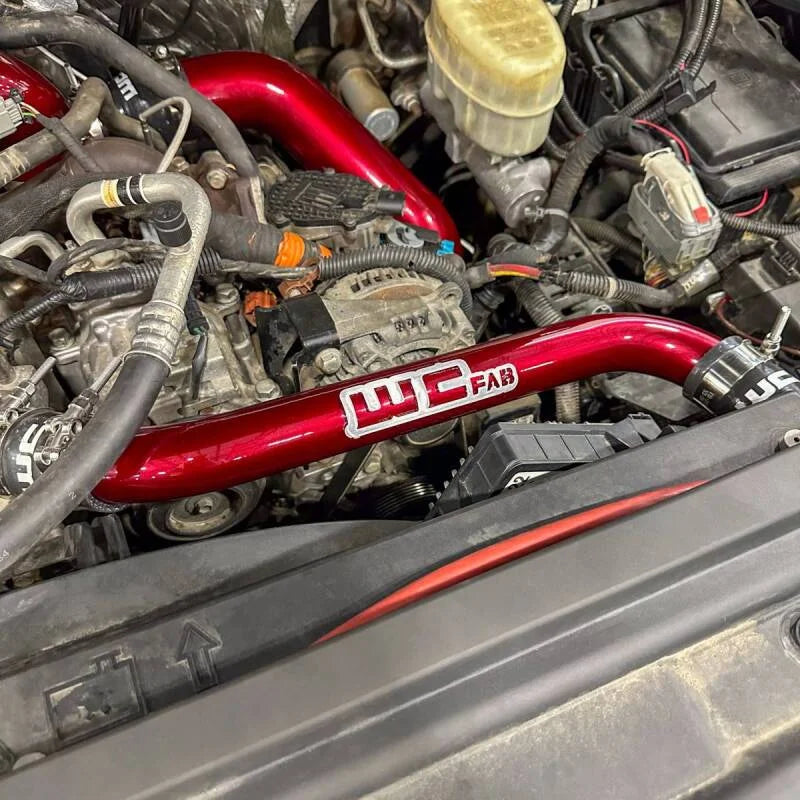 Wehrli 11-16 Duramax LML Upper Coolant Pipe - Bengal Red - Side View