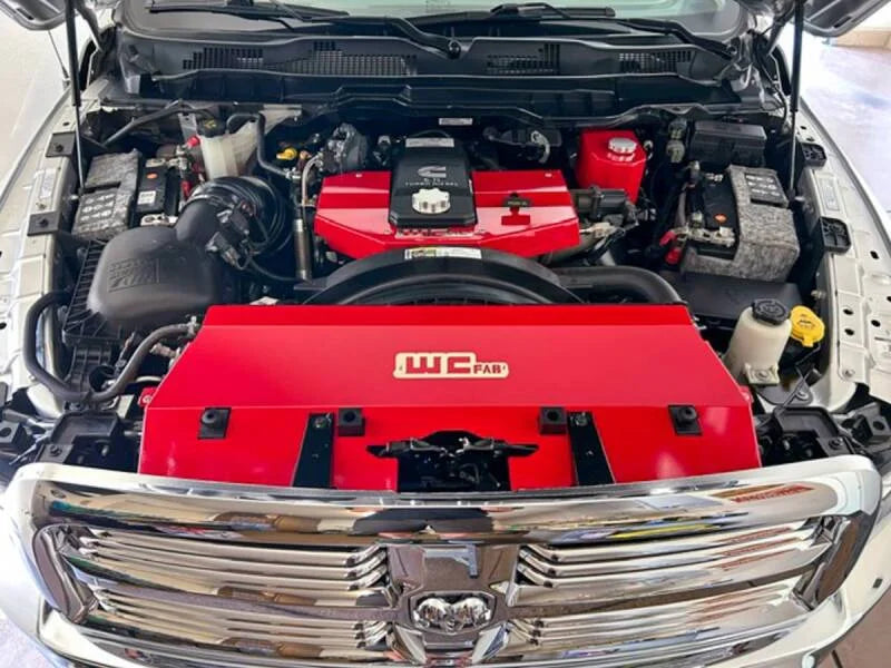 Wehrli 13-18 Cummins Fabricated Aluminum Radiator Cover - Gun Metal - Side View
