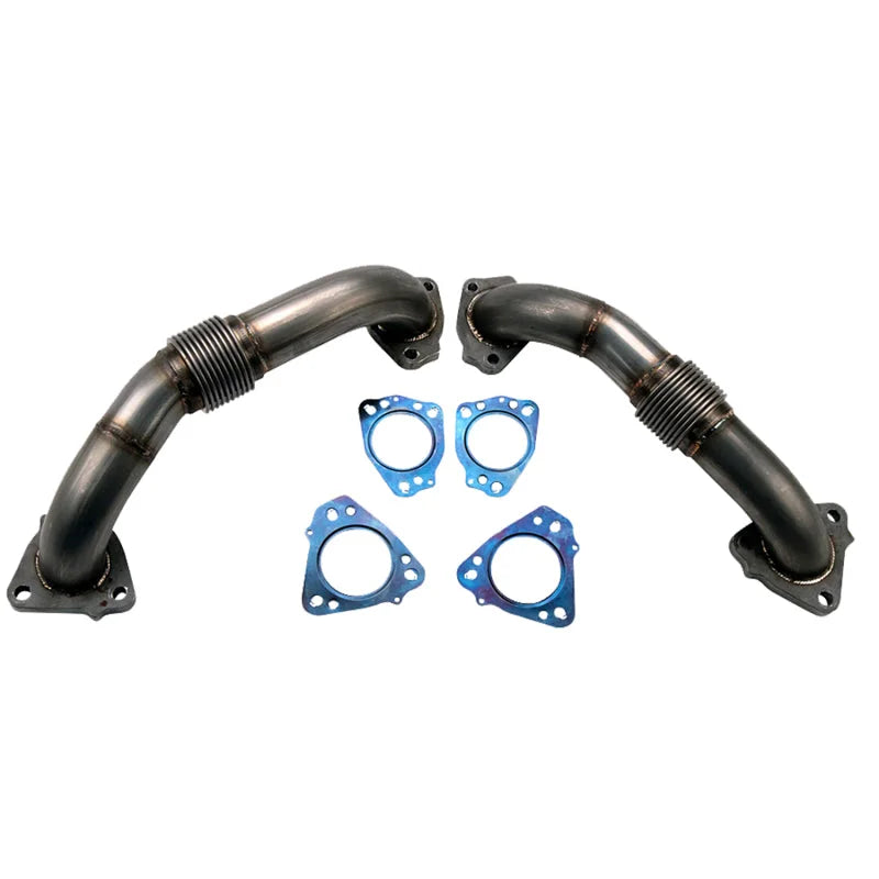 Wehrli 17-24 Chevrolet Duramax Billet Exhaust Manifold & Stainless Up Pipe Kit w/ Gaskets & Hardware - Side View