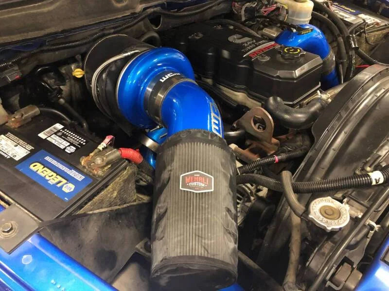 Wehrli 2004.5-07 Cummins 5.9L S400 High Mnt Turbo 2nd Gen Swap Kit - Cat Yellow - Installation View