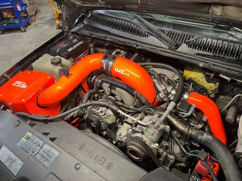 Wehrli 2004.5-2005 Chevrolet LLY Duramax 4in Intake Kit with Air Box Stage 2 - Chevy Orange - Side View