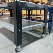 Load image into Gallery viewer, Wehrli Modular Steel Work Bench Leg Kit 40in Tall x .120in Thick - Flat Black - Back View
