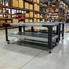 Load image into Gallery viewer, Wehrli Modular Steel Work Bench Leg Kit 40in Tall x .120in Thick - Flat Black - Installation View