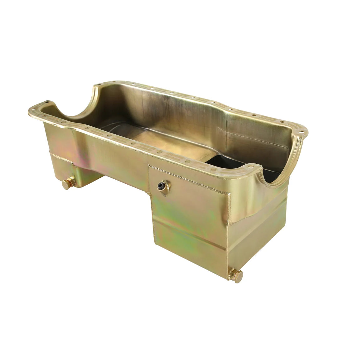 Weiand Oil Pan Kit 7QT- Gold Zinc Finish-79/93 Mustang 351W Conversion    (Drag Racing) - Back View