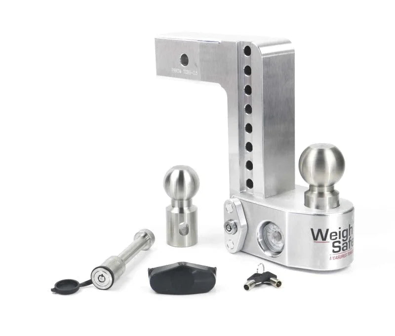 Weigh Safe 8in Drop Hitch w/Built-in Scale & 2.5in Shank (10K/18.5K GTWR) w/WS05 - Aluminum - Side View