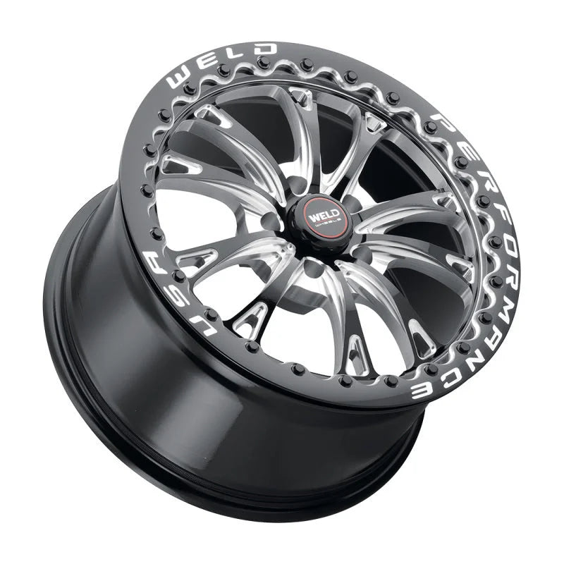Weld Belmont Beadlock 18x10.5 / 5x120.65 BP / ET65 BS8.25 Gloss Black MIL DIA 78.1 - Detail View