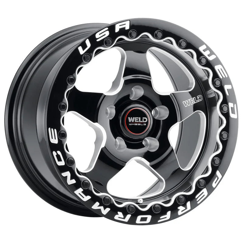 Weld S904 15x10 Ventura Beadlock 5x114.3 ET51 BS7.50 Gloss BLK MIL DIA 78.1 - Side View