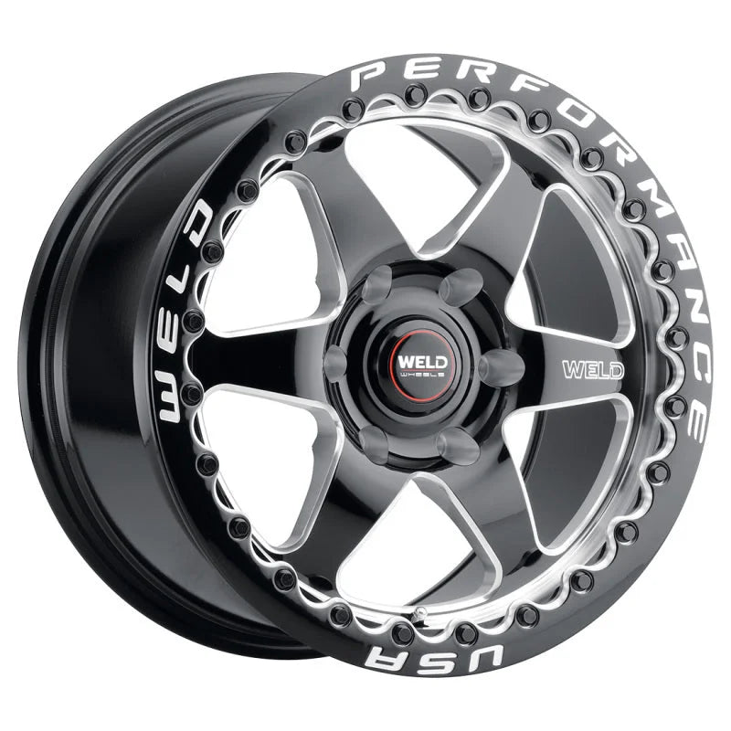 Weld S904 15x12 Ventura Beadlock 5x114.3 ET28 BS7.6 Gloss BLK MIL DIA 78.1 - Side View