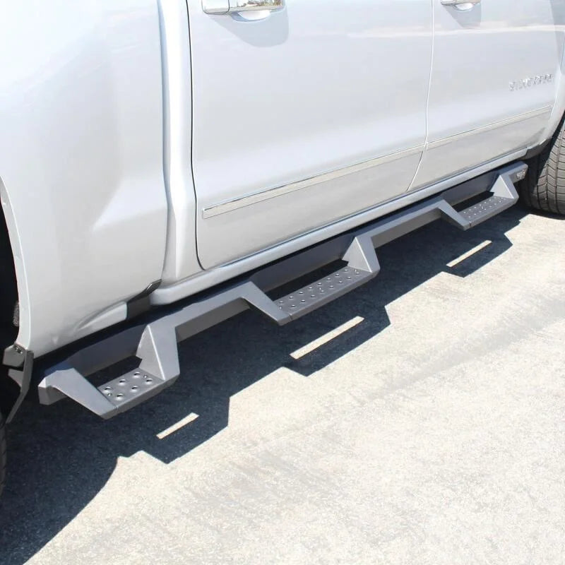 Westin 07-18 Chevrolet Silverado 1500 CC 5.5ft Bed HDX Drop W2W Nerf Step Bars - Tex. Blk - Side View