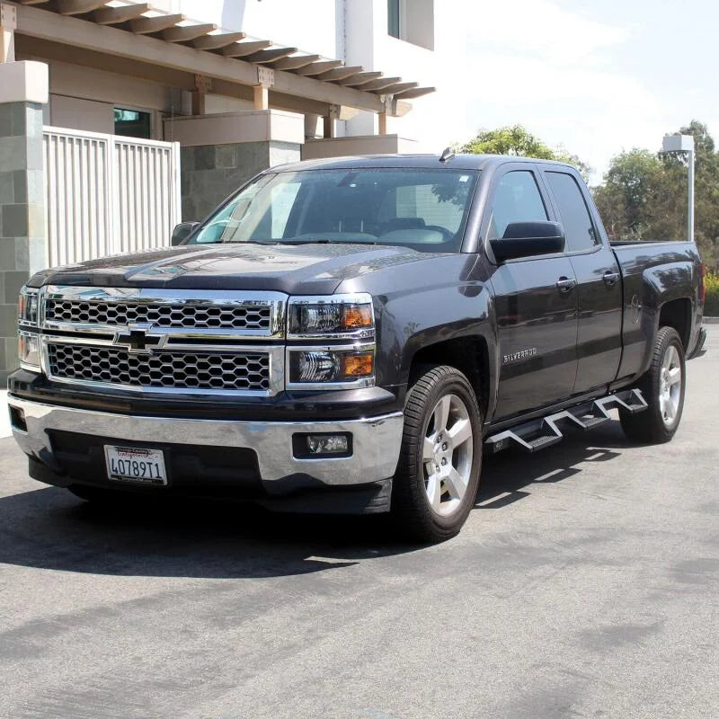 Westin 14-18 Chevrolet Silverado 1500 DC 6.5ft Bed HDX Drop W2W Nerf Step Bars - Tex. Blk - Back View