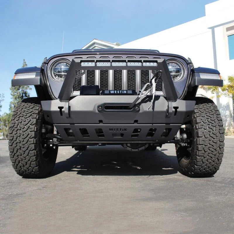 Westin 18-19 Jeep Wrangler JL Front Bumper Skid Plate - Textured Black - Side View