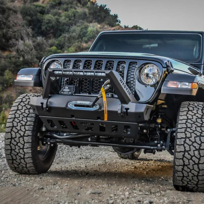 Westin 18-19 Jeep Wrangler JL Stubby Front Bumper - Textured Black - Back View