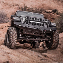 Load image into Gallery viewer, Westin 18-19 Jeep Wrangler JL WJ2 Full Width Front Bumper w/Bull Bar Textured Black - Installation View