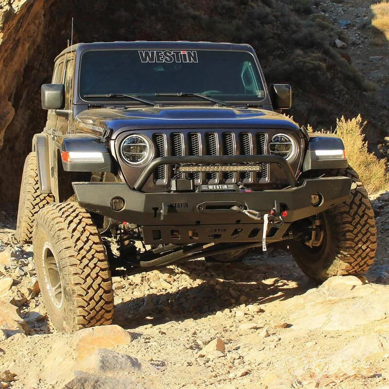 Westin 18-19 Jeep Wrangler JL WJ2 Full Width Front Bumper w/Bull Bar Textured Black - Additional View 9