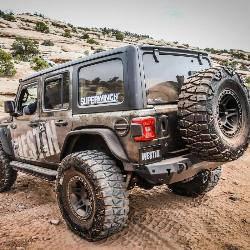 Westin 18-19 Jeep Wrangler JL WJ2 Rear Bumper w/  Sensors (Excl. Wrangler JK) - Textured Black - Main Product View