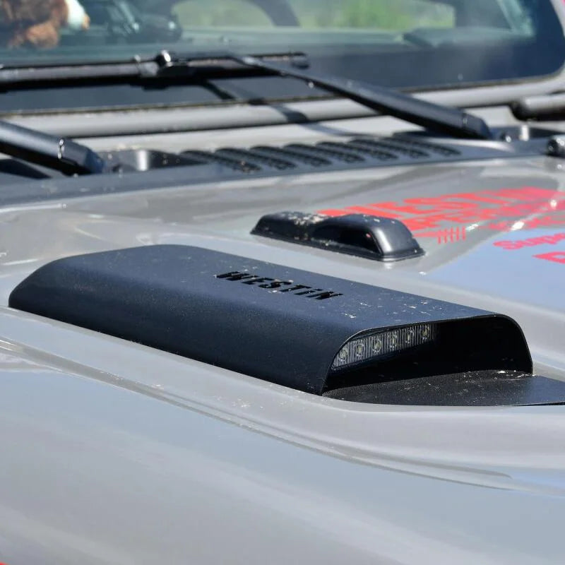 Westin 18-20 Jeep Wrangler JL 2dr LED Hood Scoops - Textured Black - Back View