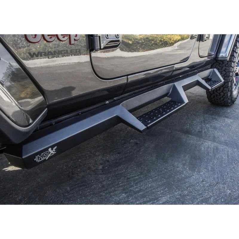 Westin 18-20 Jeep Wrangler JL Unlimited 4DR HDX Drop Nerf Step Bars - Textured Black - Back View
