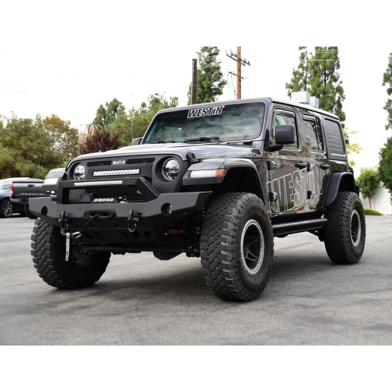 Westin 18-20 Jeep Wrangler WJ2 Full Width Front Bumper w/LED Light Bar Mount Textured Black - Installation View