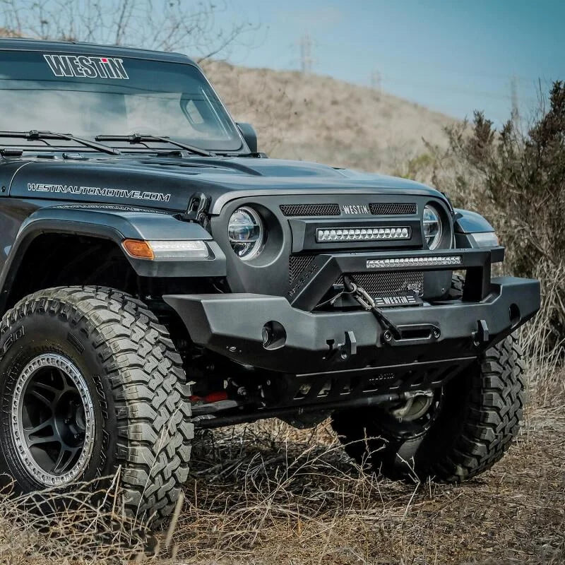Westin 18-20 Jeep Wrangler WJ2 Full Width Front Bumper w/LED Light Bar Mount Textured Black - Additional View 7