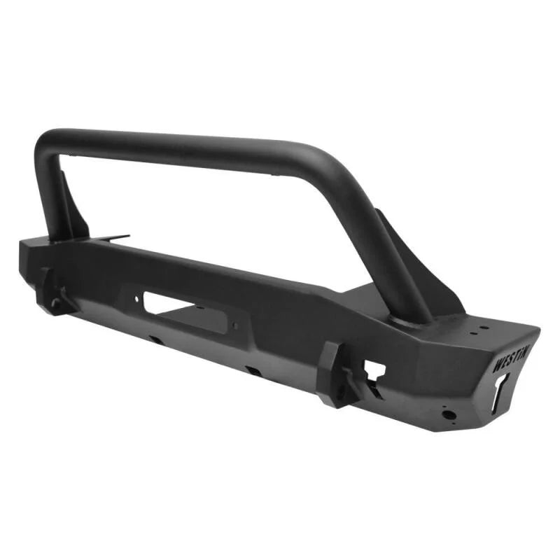 Westin 18-22 Jeep Wrangler JL / 20-22 Gladiator WJ2 Stubby Front Bumper w/Bull Bar - Tex. Blk - Side View