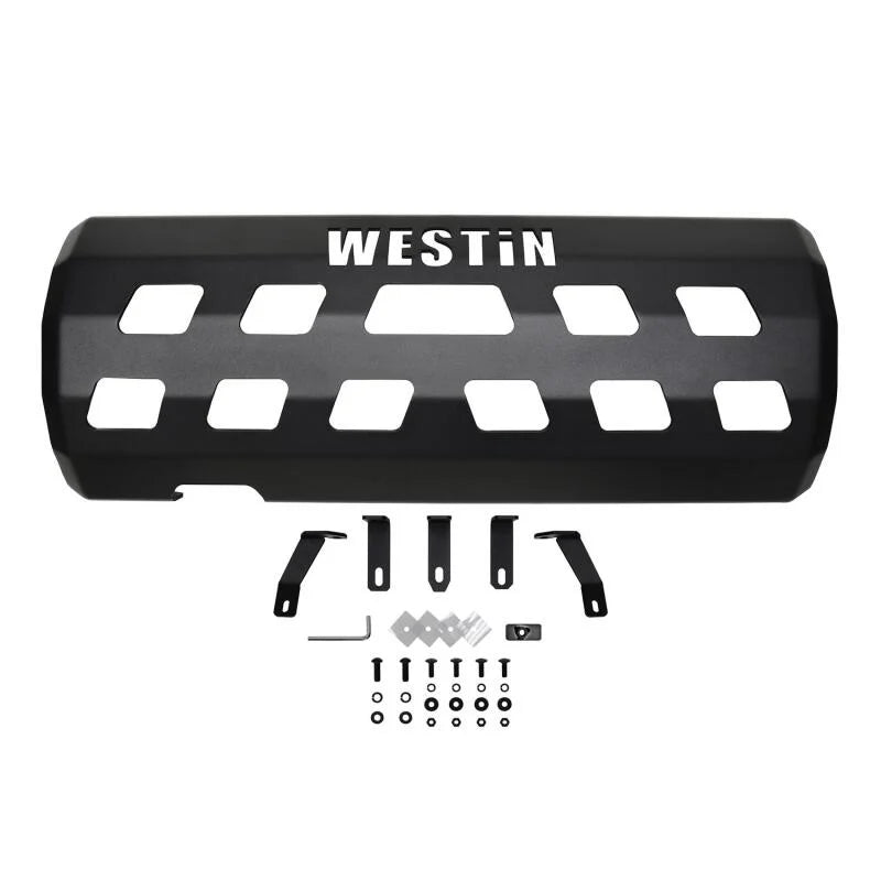Westin 18-22 Jeep Wrangler JL (Excl. 4xe) Muffler Skid Plate - Tex. Blk - Installation View