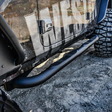 Load image into Gallery viewer, Westin 18-22 Jeep Wrangler JLU 4dr. E-Series 3 Nerf Step Bars - Tex. Blk - Side View