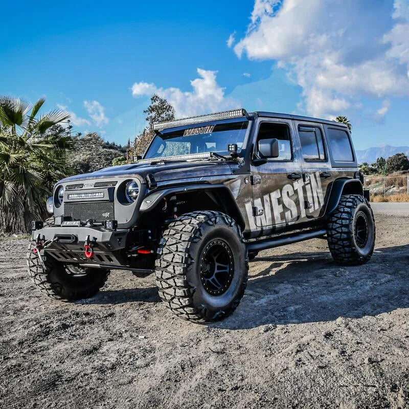 Westin 18-22 Jeep Wrangler JLU 4dr. E-Series 3 Nerf Step Bars - Tex. Blk - Back View