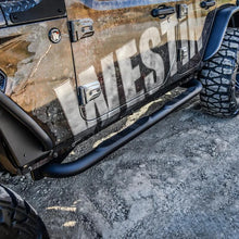 Load image into Gallery viewer, Westin 18-22 Jeep Wrangler JLU 4dr. E-Series 3 Nerf Step Bars - Tex. Blk - Installation View