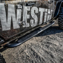 Load image into Gallery viewer, Westin 18-22 Jeep Wrangler JLU 4dr Platinum 4 Oval Nerf Step Bars - Tex. Blk - Back View