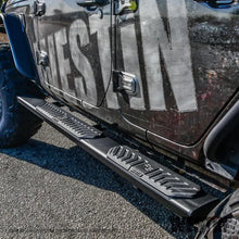 Load image into Gallery viewer, Westin 18-22 Jeep Wrangler JLU 4dr R5 Nerf Step Bars - Tex. Blk - Installation View