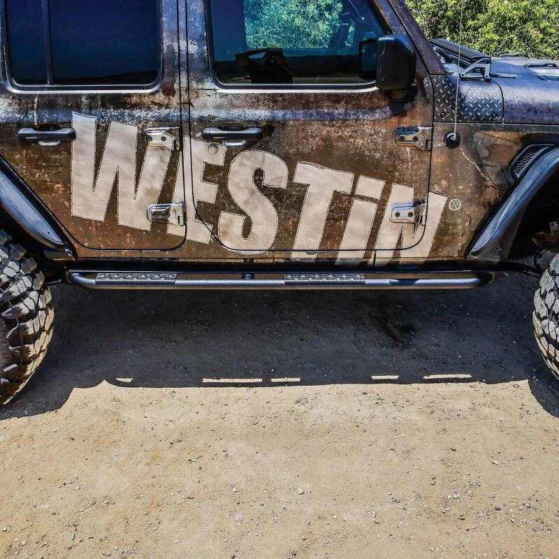 Westin 18-23 Jeep Wrangler JL Unlimited 4dr Rock Slider - Textured Black - Back View